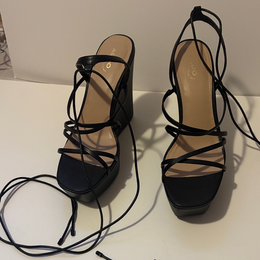 Aldo Black Strappy Platform Sandals